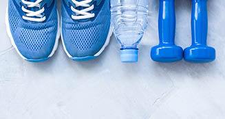 Image of shoes and water bottle and weight